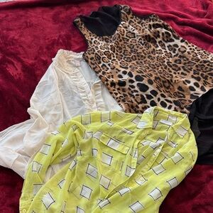 New York & Company Lime Geometric Blouse